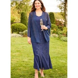NWT Catherines Masquerade Beaded Dress Set Mariner Navy Petite Plus 18WP (*READ)